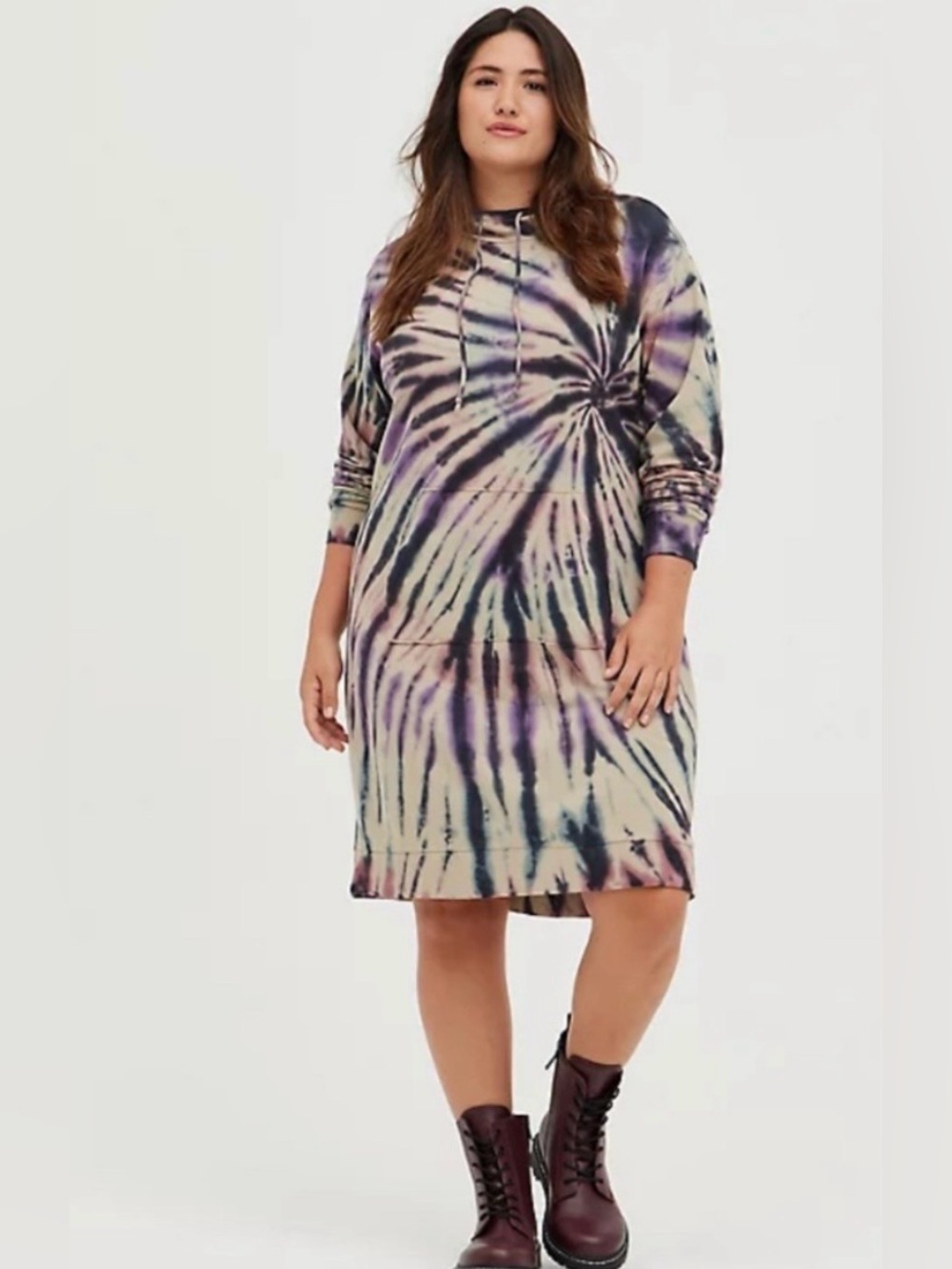Torrid Long Sleeve Hooded Dress French Terry Multi Tie Dye Size 1X 14-16 New Tag
